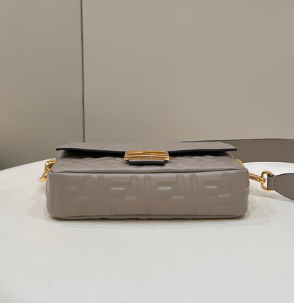 FENDI BAGUETTE WITH FF MOTIF 27 IN PINE CONE SOFT LAMBSKIN GOLD HARDWARE