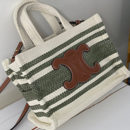 CELINE TRIOMPHE 29 FABRIC WHITE BLACK WITH BROWN LOGO