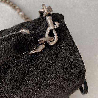 SAINT LAURENT COLLEGE TASSEL 24 IN BLACK SUEDE SILVER HARDWARE