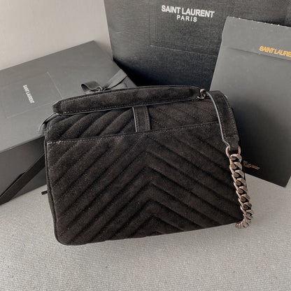 SAINT LAURENT COLLEGE TASSEL 24 IN BLACK SUEDE SILVER HARDWARE