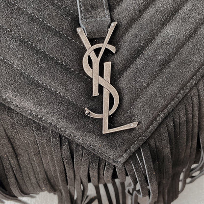 SAINT LAURENT COLLEGE TASSEL 24 IN BLACK SUEDE SILVER HARDWARE