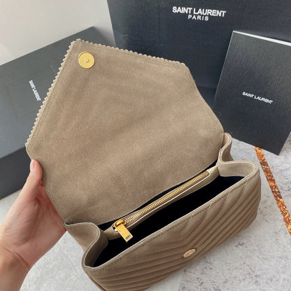 SAINT LAURENT COLLEGE TASSEL 24 IN LIGHT FAWN SUEDE GOLD HARDWARE