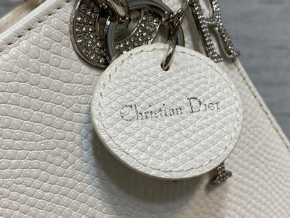 DIOR MINI LADY 17 BAG IN WHITE EMBOSSED LAMBSKIN WITH SILVER CLASP