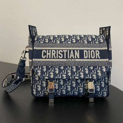 DIOR MEDIUM 28 CAMP BAG IN BLUE OBLIQUE EMBROIDERY