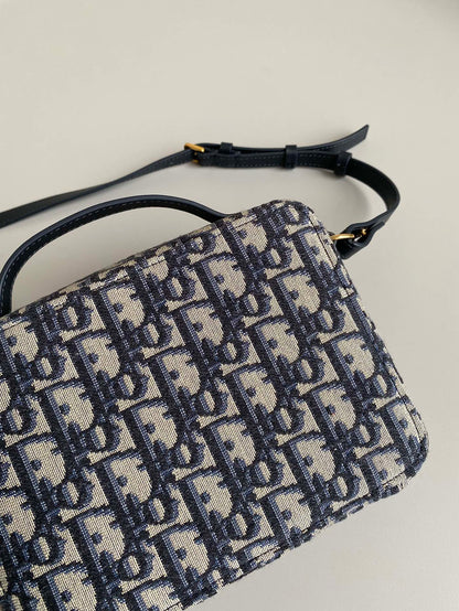 DIOR CARO 18 CAMERA BAG IN BLUE OBLIQUE JACQUARD