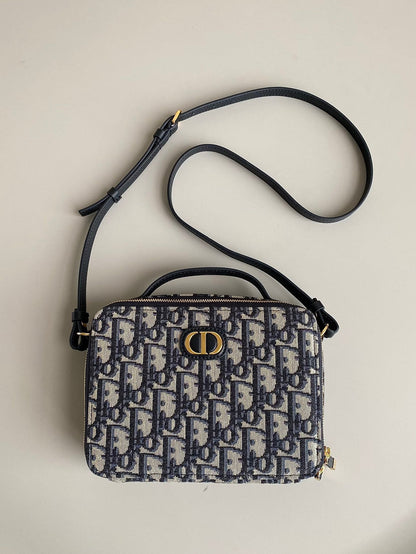 DIOR CARO 18 CAMERA BAG IN BLUE OBLIQUE JACQUARD