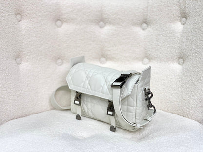 DIOR SMALL CAMP BAG 23 IN WHITE CALFSKIN