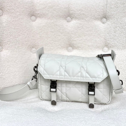 DIOR SMALL CAMP BAG 23 IN WHITE CALFSKIN