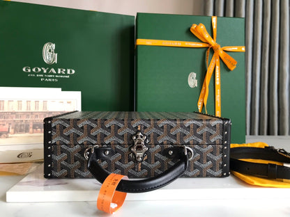 GOYARD GRAND HÔTEL TRUNK BAG 24 IN BLACK GOYARDINE CANVAS AND CALFSKIN