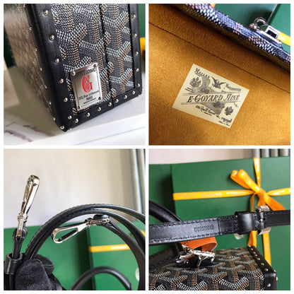 GOYARD GRAND HÔTEL TRUNK BAG 24 IN BLACK GOYARDINE CANVAS AND CALFSKIN
