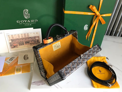 GOYARD GRAND HÔTEL TRUNK BAG 24 IN BLACK GOYARDINE CANVAS AND CALFSKIN