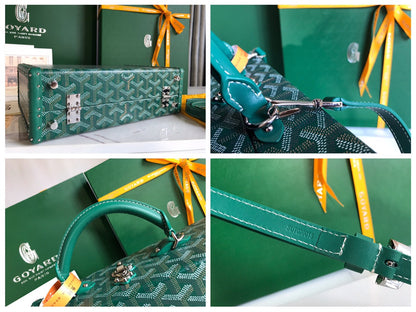 GOYARD GRAND HÔTEL TRUNK BAG 24 IN GREEN GOYARDINE CANVAS AND CALFSKIN