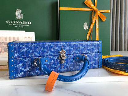 GOYARD GRAND HÔTEL TRUNK BAG 24 IN BLUE GOYARDINE CANVAS AND CALFSKIN