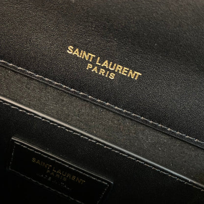 SAINT LAURENT KATE TASSEL 24 BLACK CALFSKIN WITH GOLD LOGO