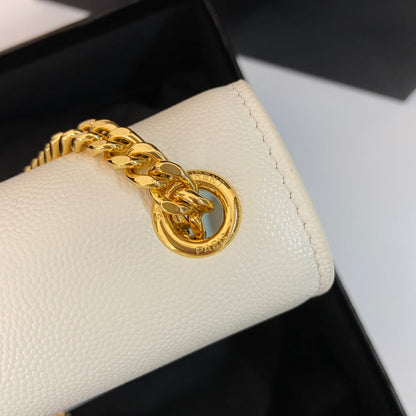 SAINT LAURENT KATE TASSEL 24 WHITE CALFSKIN WITH GOLD LOGO