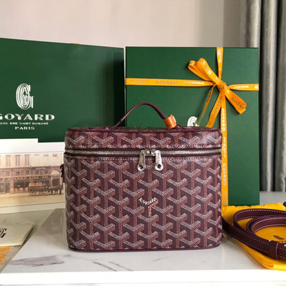 GOYARD MUSE VANITY CASE 20 IN WINE RED GOYARDINE CANVAS