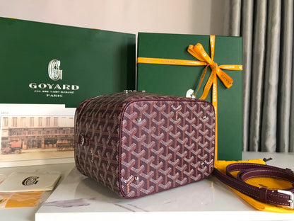 GOYARD MUSE VANITY CASE 20 IN WINE RED GOYARDINE CANVAS
