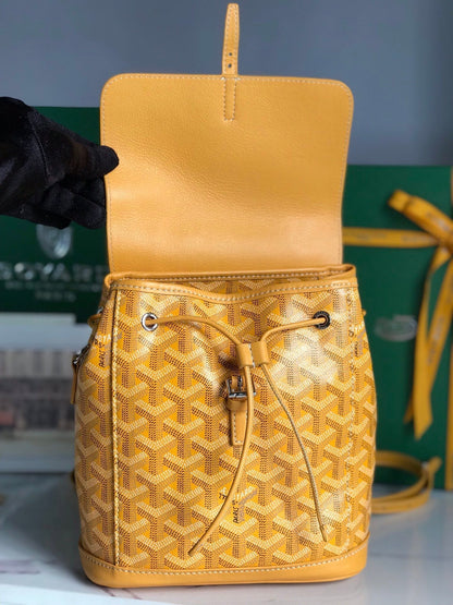 GOYARD ALPIN MINI BACKPACK 21 IN YELLOW LAMBSKIN AND GOYARDINE CANVAS
