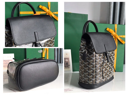 GOYARD ALPIN MINI BACKPACK 21 IN BLACK LAMBSKIN AND GOYARDINE CANVAS