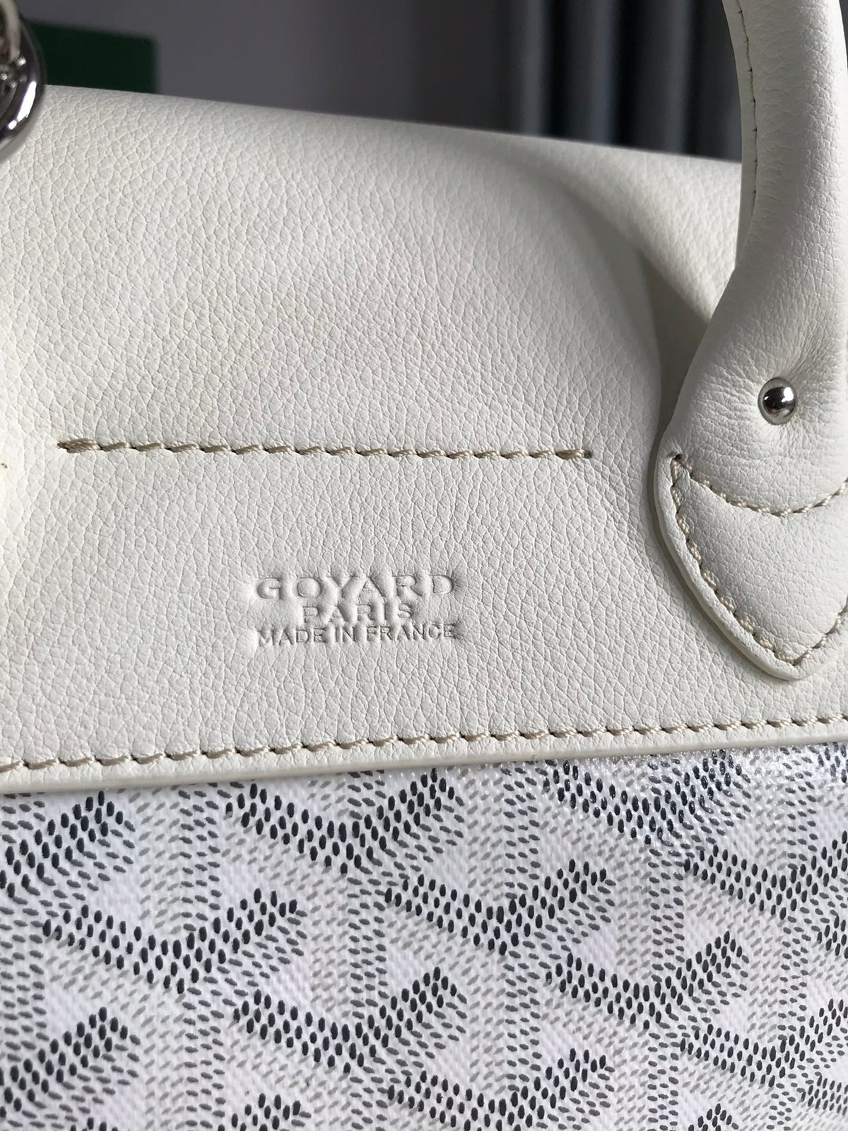 GOYARD ALPIN MINI BACKPACK 21 IN WHITE LAMBSKIN AND GOYARDINE CANVAS