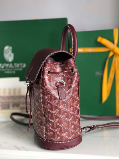 GOYARD ALPIN MINI BACKPACK 21 IN WINE RED LAMBSKIN AND GOYARDINE CANVAS