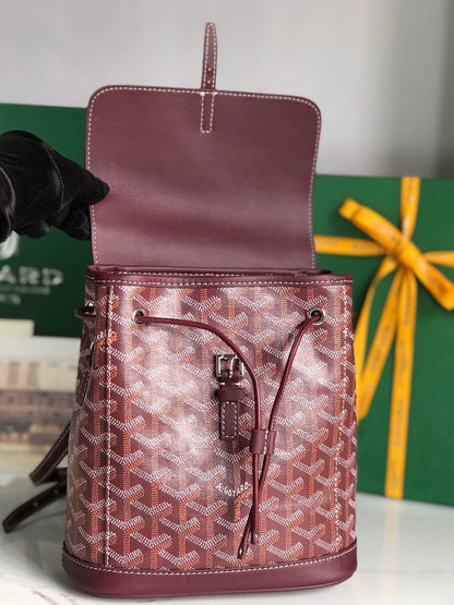 GOYARD ALPIN MINI BACKPACK 21 IN WINE RED LAMBSKIN AND GOYARDINE CANVAS