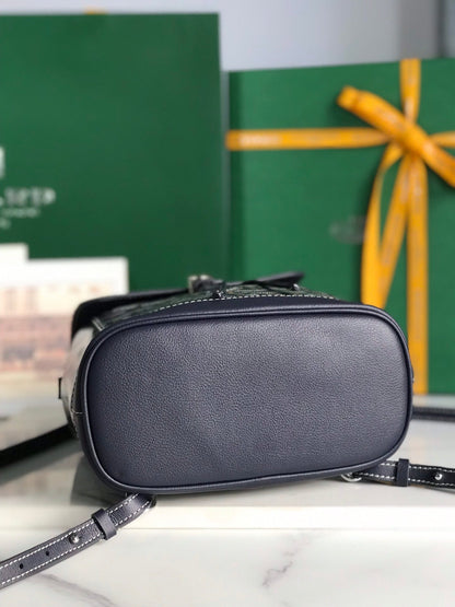GOYARD ALPIN MINI BACKPACK 21 IN NAVY BLUE LAMBSKIN AND GOYARDINE CANVAS