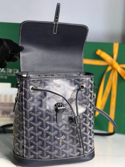 GOYARD ALPIN MINI BACKPACK 21 IN NAVY BLUE LAMBSKIN AND GOYARDINE CANVAS