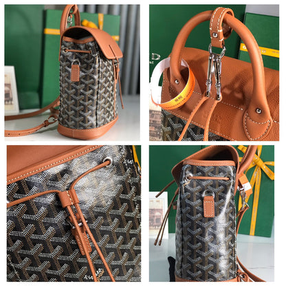 GOYARD ALPIN MINI BACKPACK 21 IN TAN LAMBSKIN AND BLACK GOYARDINE CANVAS