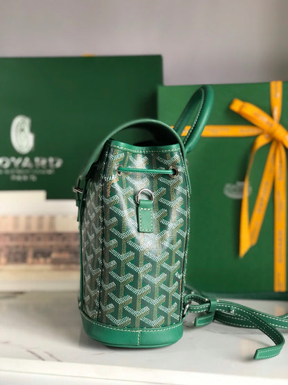 GOYARD ALPIN MINI BACKPACK 21 IN GREEN LAMBSKIN AND GOYARDINE CANVAS