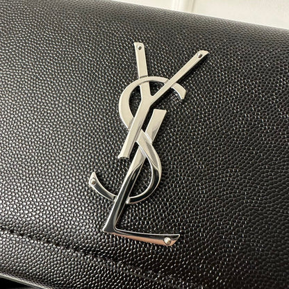 SAINT LAURENT KATE 20 SMALL IN CALFSKIN BLACK WITH SILVER LOGO