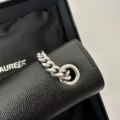 SAINT LAURENT KATE 20 SMALL IN CALFSKIN BLACK WITH SILVER LOGO