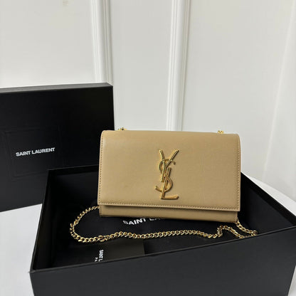 SAINT LAURENT KATE 20 SMALL IN CALFSKIN BEIGE CREAM WITH GOLD LOGO