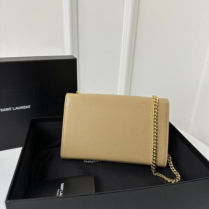 SAINT LAURENT KATE 20 SMALL IN CALFSKIN BEIGE CREAM WITH GOLD LOGO