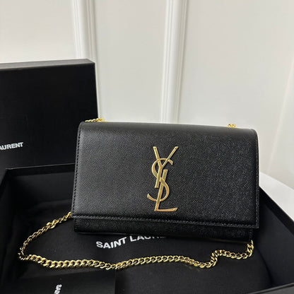 SAINT LAURENT KATE 20 SMALL IN CALFSKIN BLACK WITH GOLD LOGO