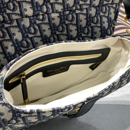 DIOR CD Saddle Bag Strap With Strap 25.5cm Blue Obique Embroidery