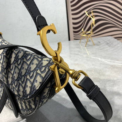 DIOR CD Saddle Bag Strap With Strap 25.5cm Blue Obique Embroidery