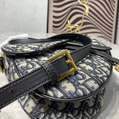 DIOR CD Saddle Bag Strap With Strap 25.5cm Blue Obique Embroidery