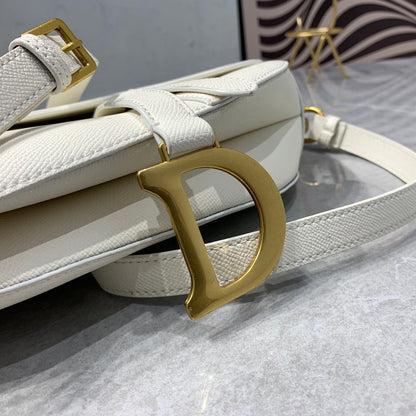 DIOR CD Saddle Bag Strap Warm Taupe Grained White Calfskin