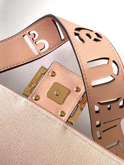FENDI Fend Baguette Pink Canvas Bag 27 with FF Embroidery Ghw