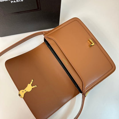 SAINT LAURENT SOLFERINO 23 SATCHEL IN BOX CINNAMON BROWN CALFSKIN