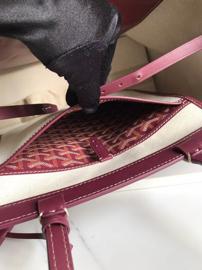 GOYARD BELLECHASSE BIAUDE PM BAG 36 IN WINE RED GOYARDINE CANVAS AND CALFSKIN TRIM