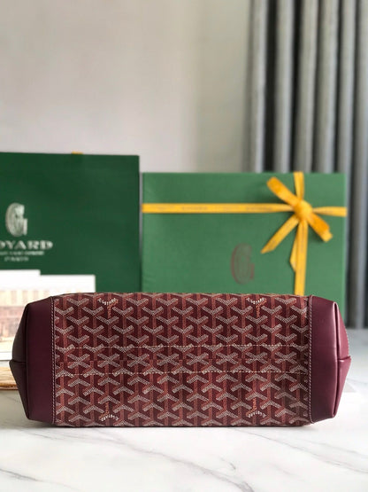 GOYARD BELLECHASSE BIAUDE PM BAG 36 IN WINE RED GOYARDINE CANVAS AND CALFSKIN TRIM