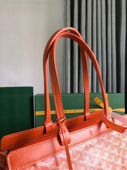 GOYARD BELLECHASSE BIAUDE PM BAG 36 IN ORANGE GOYARDINE CANVAS AND CALFSKIN TRIM