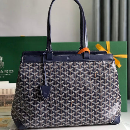 GOYARD BELLECHASSE BIAUDE PM BAG 36 IN NAVY BLUE GOYARDINE CANVAS AND CALFSKIN TRIM