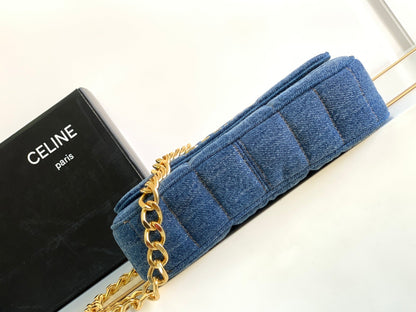 CELINE DENIM LEATHER 24 CHAIN SHOUDER BAG