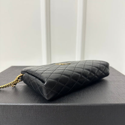 SAINT LAURENT GABY 19 ZIPPED POUCH IN QUILTED BLACK LAMBSKIN