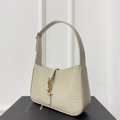 SAINT LAURENT LE 5 À 7 HANDBAG 24 IN SNAKE PATTERN WHITE CALFSKIN