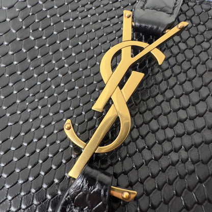 SAINT LAURENT LE 5 À 7 HANDBAG 24 IN SNAKE PATTERN BLACK CALFSKIN