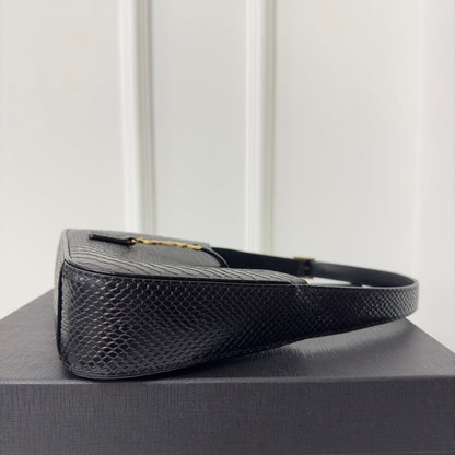 SAINT LAURENT LE 5 À 7 HANDBAG 24 IN SNAKE PATTERN BLACK CALFSKIN